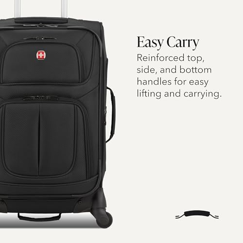 SwissGear Sion Carry-On Spinner Luggage, Softside Expandable, Lightweight Suitcase, Black, 22.75-Inch - color: Black, size: Carry-On