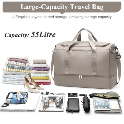 Extra Large Travel Duffle Bag, Carry-On Weekender Bags for Women Travel - color: Camel, size: Extra Large