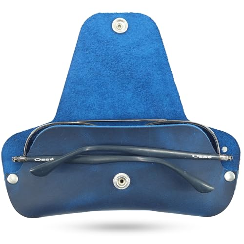 Toprank Slim Leather Glasses Case - Handmade Eyeglass & Sunglasses Holder - color: Blue
