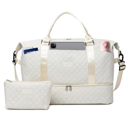 50L XL Weekender Bags for Women, Large Travel Duffle Bags, White - color: white