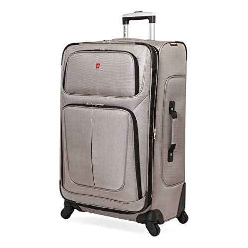 SWISSGEAR Sion Softside Expandable Spinner Luggage Durable Lightweight Travel Suitcase, Pewter, Checked-Large - color: Pewter, size: Checked-Large