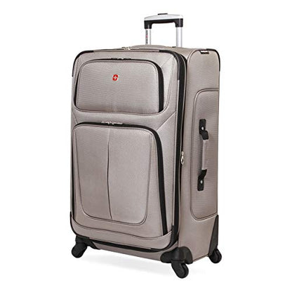 SWISSGEAR Sion Softside Expandable Spinner Luggage Durable Lightweight Travel Suitcase, Pewter, Checked-Large - color: Pewter, size: Checked-Large