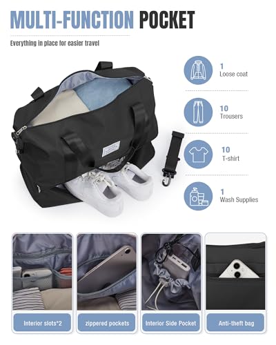 Weekender Bags for Women Travel Weekend Overnight Bag with Shoe Compartment - color: A -Black
