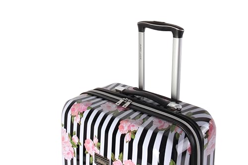 Betsey Johnson 26 Inch Checked Luggage Collection - Expandable Scratch Resistant (ABS + PC) Hardside Suitcase - Designer Lightweight Bag with 8-Rolling Spinner Wheels (Stripe Roses) - color: Stripe Roses