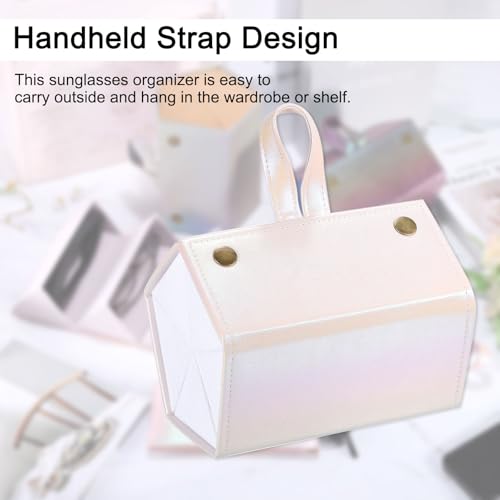 PATIKIL Travel Sunglasses Organizer, 5 Slot Foldable Sunglasses Holder Leather Sunglass Storage Organizer with Pouch - color: White