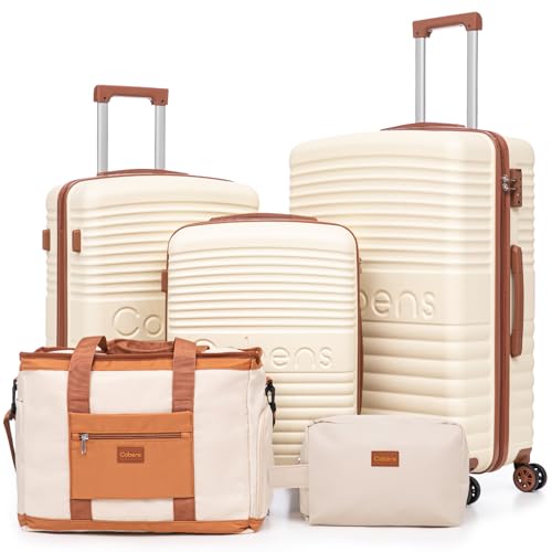 Cobens Luggage Sets 5 Piece, Suitcases with Wheels, 20"/24"/28",Beige - color: Beige, size: 5 Piece Sets (20/24/28/DB/TB)