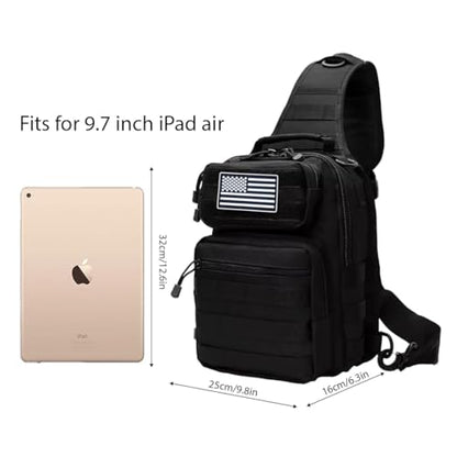 Tactical Sling Bag Backpack for Men Molle Shoulder Bag Pack Daypack Backpack for Hunting, Hiking, Traveling, Camping - color: Black