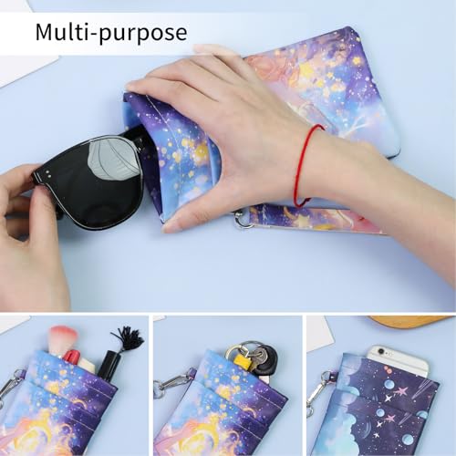 Double Eyeglass Case Soft Dual Glasses Case for Women Men Travel Squeeze Top Sunglasses Cases Eyeglasses Pouch - color: Blue Dream+cloud