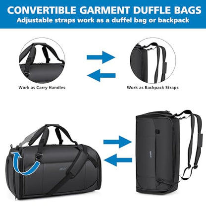 Convertible Garment Bag for Travel, 4-in-1 Backpack for Women Men, 3pcs 50L - color: A-Black