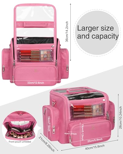 NAONAYA Makeup Brush Bag, Clear Makeup Brush Holder, Extra Large Capacity - color: Pink