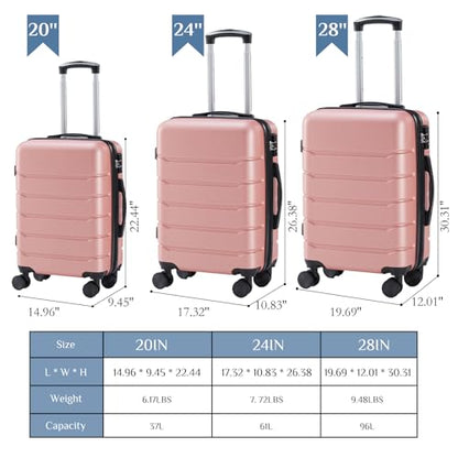 NEWBULIG 24 Inch Checked Luggage, Expandable Suitcase with Spinner Wheels - color: Pink, size: 24 Inch