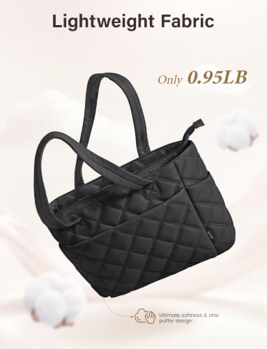 Uselike Tote Bag for Women, Lightweight Puffer Tote Work Bags with Compartments for Travel, Quilted Shoulder Bag with Zipper - color: Black