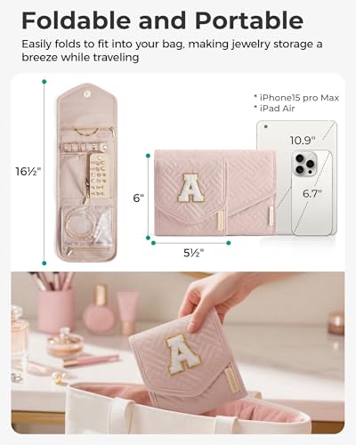 BAGSMART Travel Jewelry Organizer Case M Initial Jewelry Roll,Soft Pink - color: Pink-M, size: Small