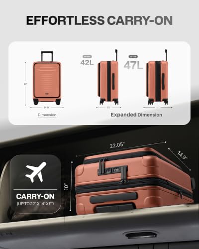 Coolife Expandable Luggage with TSA Lock Carry On Orange | Front Pocket with Laptop Compartment,22x14x9 Airline Approved,Durable Hardshell Suitcases,Reinforced Bottom Groove - color: Orange