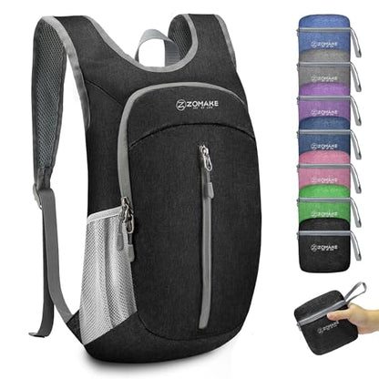 ZOMAKE 10L Ultra Lightweight Packable Backpack, Small Daypack Light Foldable Backpacks Water Resistant Day Bag for Hiking(Black) - color: Black A1, size: 10L