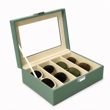 UnionPlus Vegan Leather Multi-Slots Sunglasses Eyeglasses Organizer - color: Malachite Green, size: 4-Slots