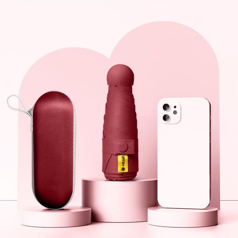 Mini Travel Umbrella with Umbrella Case - color: deep red
