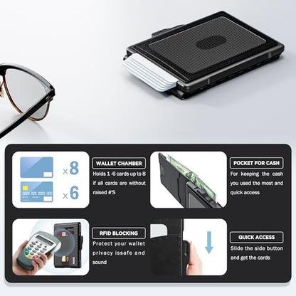 Wallet for Men, Minimalist Leather RFID Blocking Bifold Wallet, Cash Slot - color: Dark black