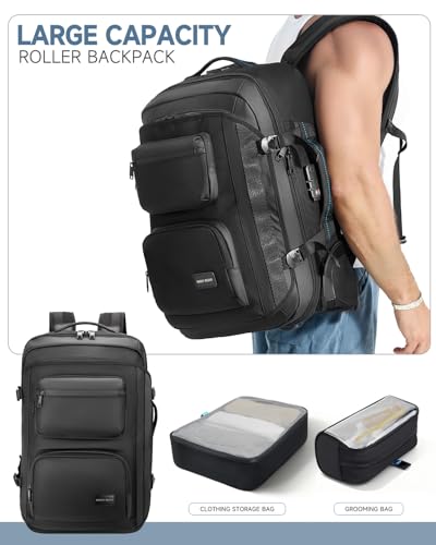 Carry on Backpack with Wheels, Rolling Backpack - color: Black-two