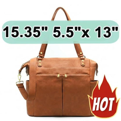 MOMINSIDE Diaper Bag Tote Convertible Diaper Bag Backpack Tote Leather - color: Brown