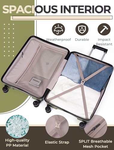 CONCEPTEN Luggage Sets 3 Piece, PP Hardshell Suitcases Set with Wheels - color: Olive Drab, size: 3 Piece Sets (21/Db/Tb)