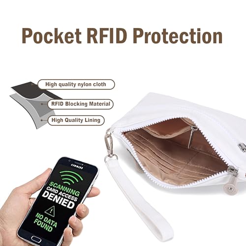 Small Wristlet Wallets for Women Nylon RFID Cross body bag - color: White
