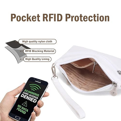Small Wristlet Wallets for Women Nylon RFID Cross body bag - color: White