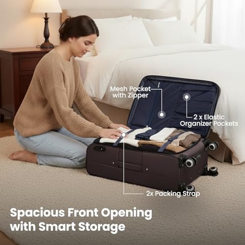 Softside Luggage Sets 2 Piece(20/26in),Expandable 15% - color: Coffee, size: 2-Piece Set (20"/26'')