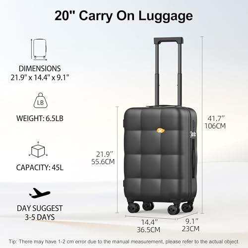 MGB Hardshell Carry On Luggage with Spinner Wheels & Built-in TSA Lock,PC Durable Suitcase Rolling Luggage with Scratch-Resistant Surface, Charcoal Grey - color: Charcoal Grey, size: Carry-On 20 Inch