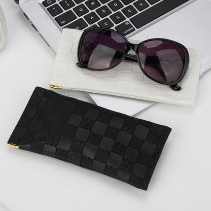 Sightor Sunglasses Case 2 Pcs Soft Eyeglass Cases Checkered Glasses Pouch - color: Black, White