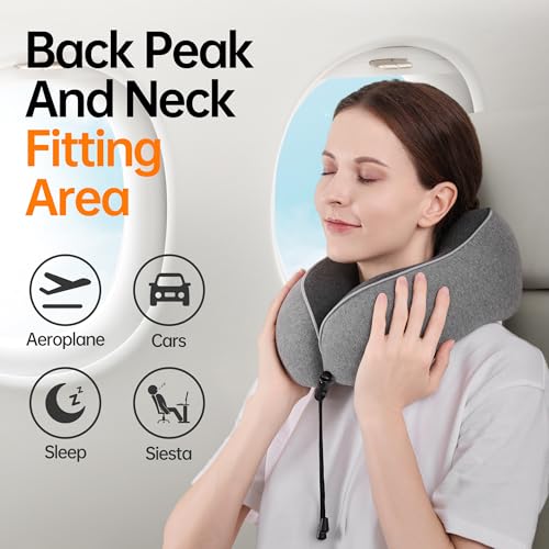 Travel Neck Pillow for Sleeping,100% Pure Memory Foam, Soft Head Support - color: Grey