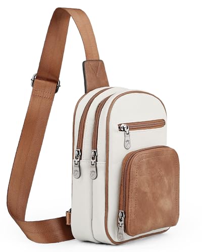 FADEON Sling Bags for Women Crossbody Bag, Designer PU Leather Sling Purse - color: Beige Brown, size: Small