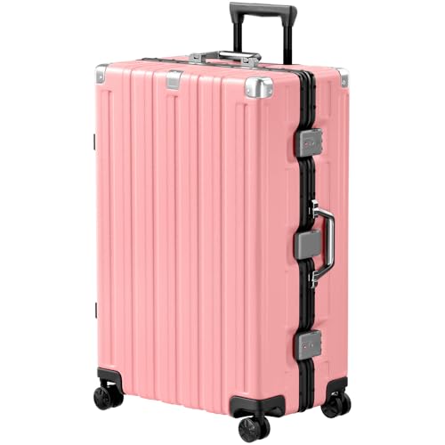 Krute Zipperless Luggage 28inch Checked Hard Shell Suitcases with Wheels - color: Pink, size: Large (28 Inch)