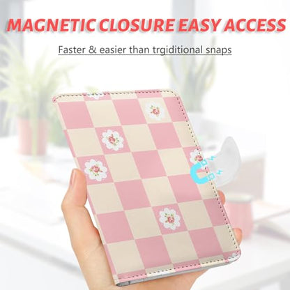 Passport Holder, Cute Travel Wallet Cover with RFID Blocking,Sweet | PU leather travel wallet with magnetic closure, card slots, pen loop, and easy access for passports and essentials. - color: M-Sweet