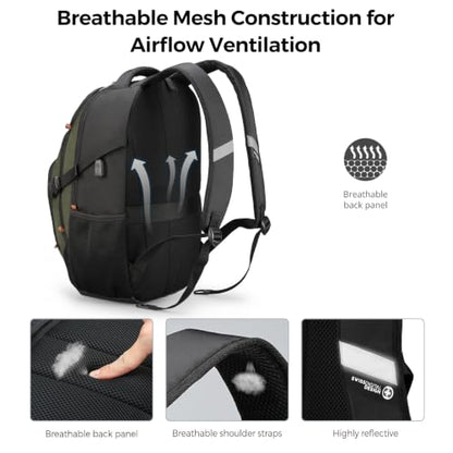 Swissdigital Design Travel Backpack for Men with USB Charging Port SD803-26 - color: Olive/Black