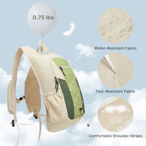 G4Free 20L Lightweight Packable Hiking Backpack for Women Men - color: Beige+lime Green+forest Green