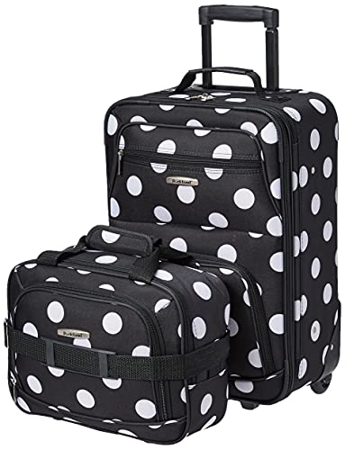 Rockland Fashion Softside Upright Luggage Set,Expandable, Telescopic Handle, Wheel, Black Dot, 2-Piece (14/19) - color: Black Dot, size: 2 Piece (19"/14" Tote)