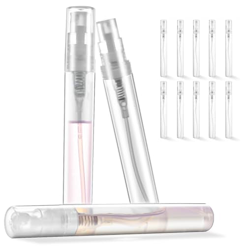 Chiallco Mini Perfume Sample Bottles, 10 Pack 5 ml Plastic Small Perfume Spray Bottle, Fine Mist, Portable Perfume Travel Refillable Bottle, Upgraded atomizer sprayer for perfume, Clear - style: 5ML