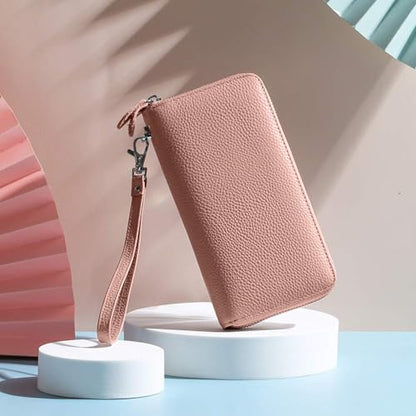 Moflycom Womens Wallet RFID Blocking Genuine Leather Zip Clutch Wristlet - color: Pink