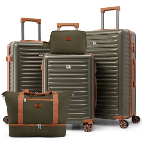 KUNEL Luggage Sets 5 Piece Suitcases with Wheels,ABS Hard Case Suitcases with Spinner Wheels, TSA Lock, Durable Travel Luggage - color: Olive