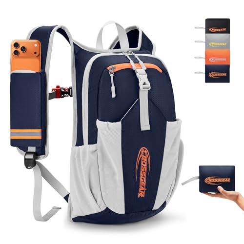 CROSS GEAR 16L Foldable Hiking Backpack, RFID Protection, Lightweight Waterproof Daypack, Packable Backpacks for Women Men, Small Hiking Daypack for Camping Travel Outdoor, Navy Blue - color: 16l Navy Blue