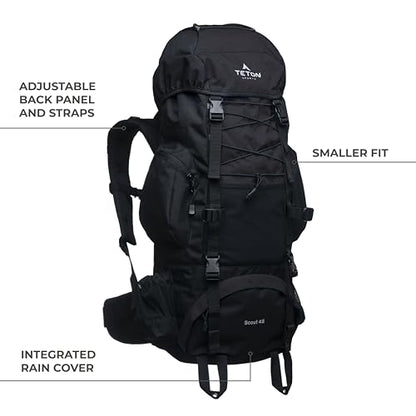 Teton 45L Scout Internal Frame Backpack for Hiking, Camping, Backpacking, Travel, Rain Cover Included, Black - color: Black, size: 45L