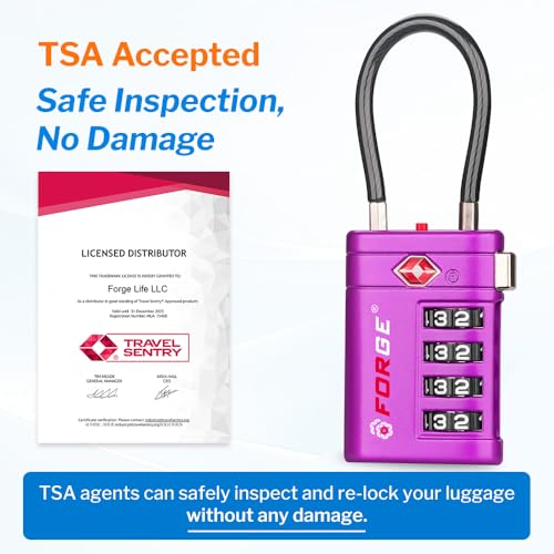 Forge Open Alert TSA Approved Luggage Locks, Purple, 2 Pack Locks - color: Purple 2 PK