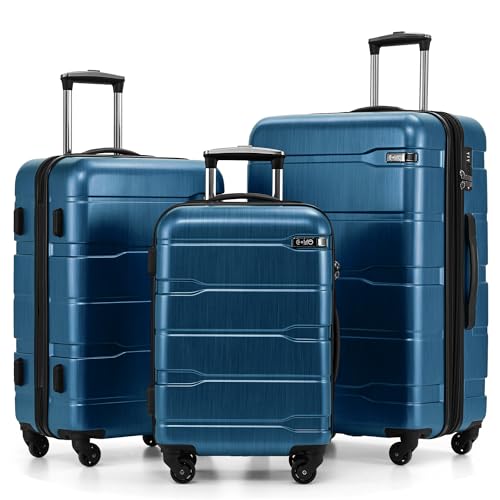 Coolife 3 Piece Luggage Set Suitcase Hardside with Spinner Wheels - color: Caribbean Blue, size: 3 Piece Set (20/24/28 in)