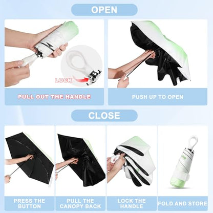 Gradient UV Umbrella UPF 50+, Mini Sun Parasol Foldable Compact Travel Size - color: 05.Green