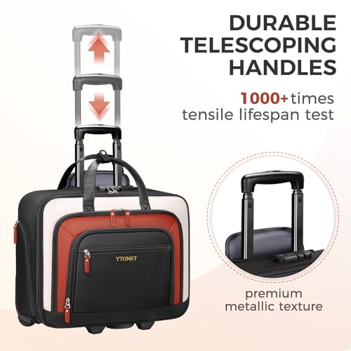 Rolling Laptop Bag, 17.3In Rolling Briefcase for Women Work College Teacher - color: Black/White/Brown