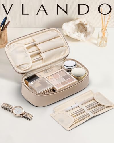 VLANDO Travel Makeup Bag with Separate Brush Storage,Toffee - color: 01-Toffee