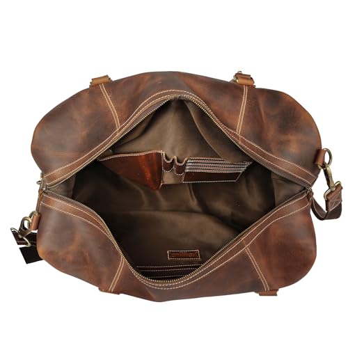 KomalC Leather Travel Duffle Bags for Men and Women Overnight Weekend Bag, Sports Gym Duffel (Dark Tan)