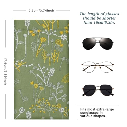 MoKo Squeeze Top Glasses Pouch, Portable Leather Soft Sunglasses Case Anti-Scratch Eyeglasses Bag Goggles Sleeve - color: Flowers Green & Yellow, style: 2 Pack