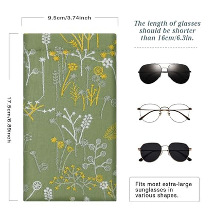 MoKo Squeeze Top Glasses Pouch, Portable Leather Soft Sunglasses Case Anti-Scratch Eyeglasses Bag Goggles Sleeve - color: Flowers Green & Yellow, style: 2 Pack